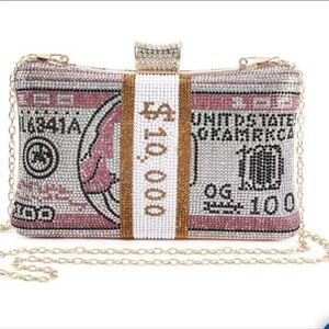 Rose pink crystal dollar clutch